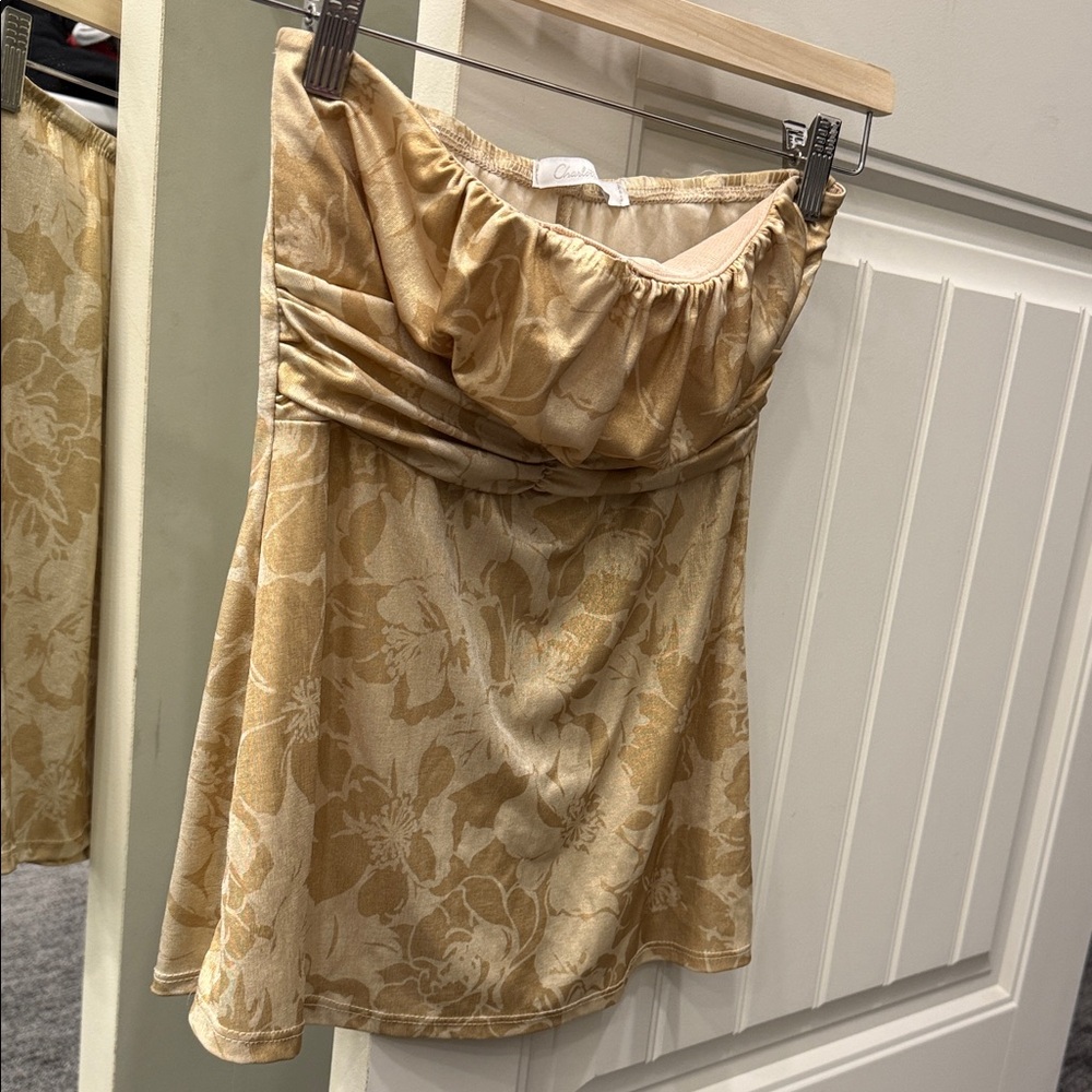 Charlotte Russe Gold Floral Strapless Top